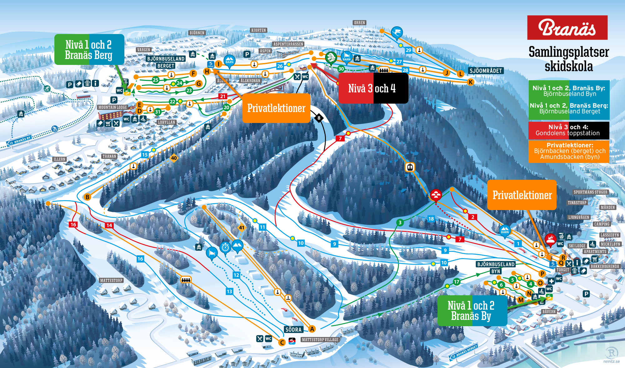 Samlingsplatser för våra skidskolor